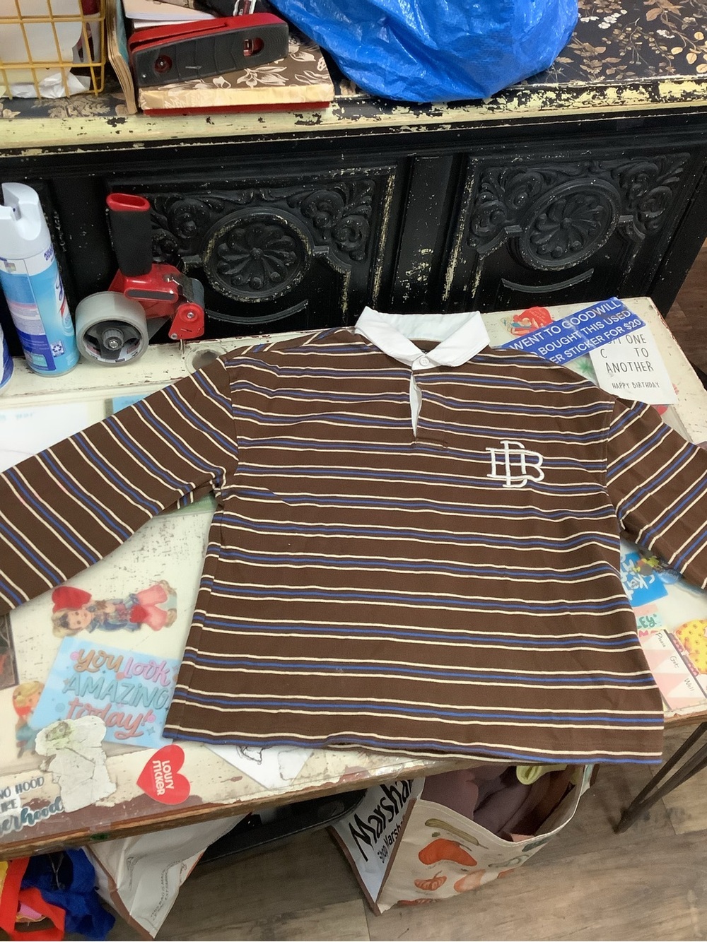 Dairy Boy Brown Striped Polo Top with White Collar